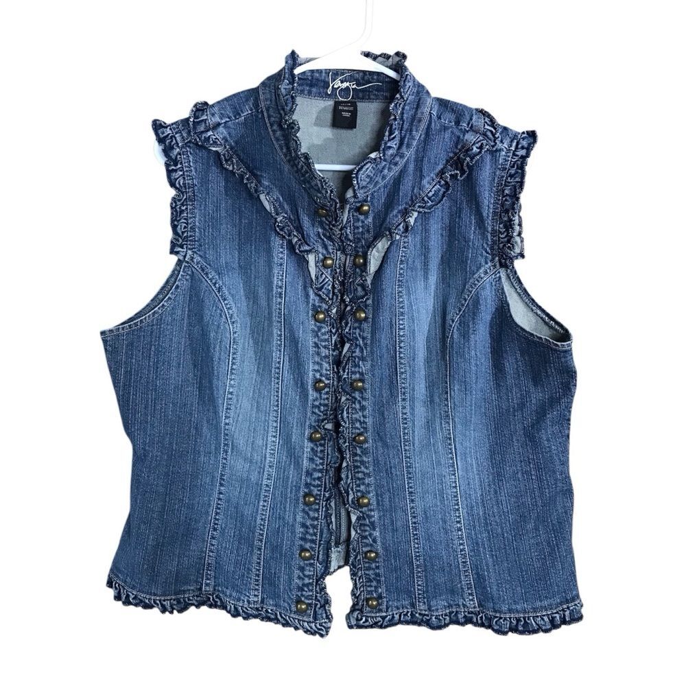 Venezia Womens Denim Jean Ruffled Sleeveless Vest Size 14/16